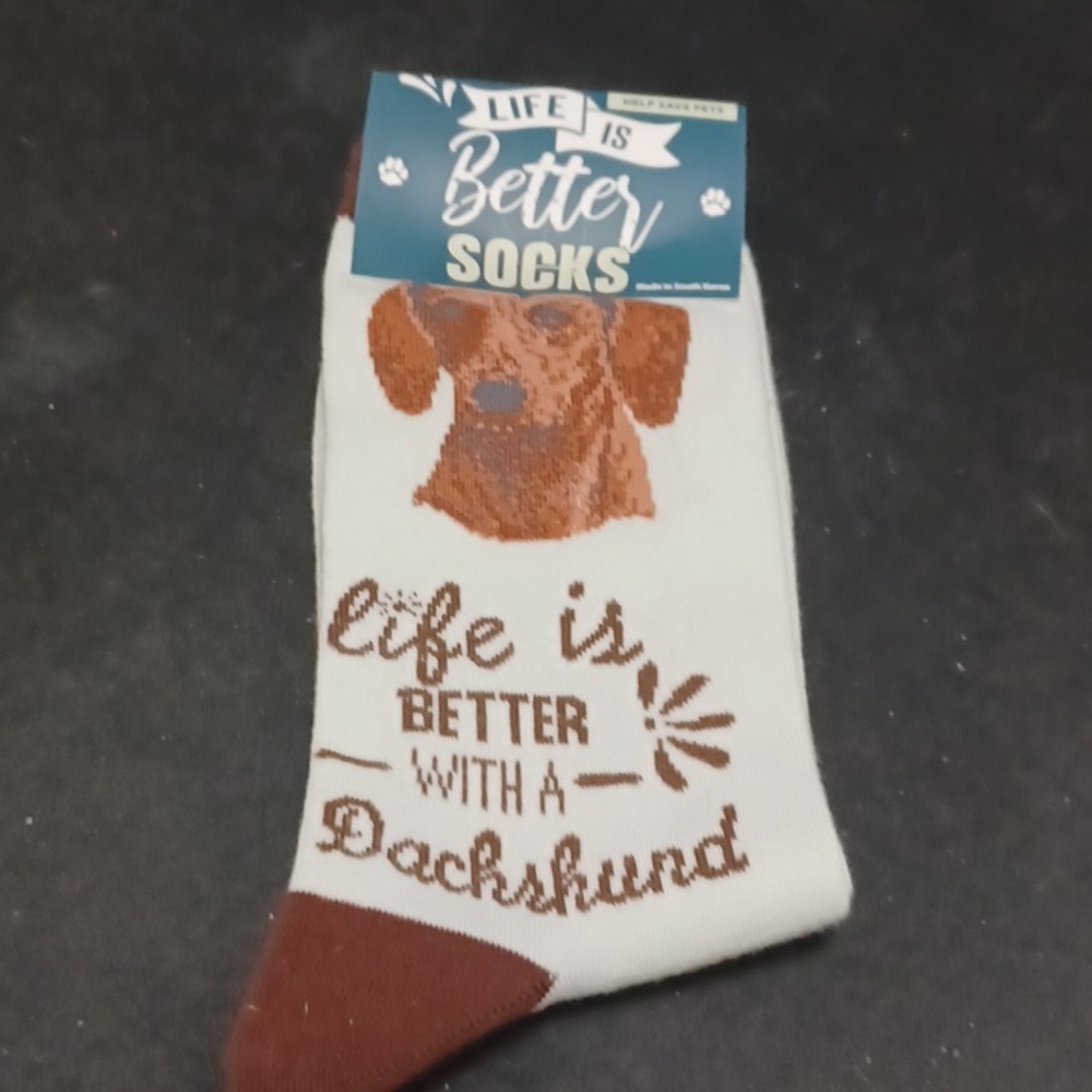 > Life is Better Dachshund Dog Socks - White and Brown